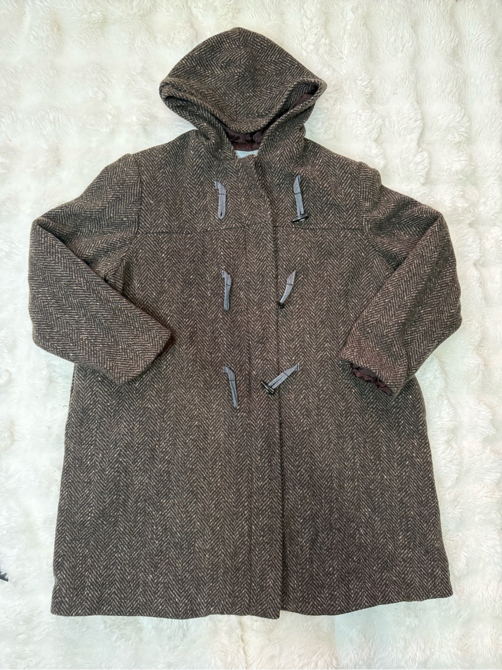Women's Hooded Herringbone Toggle Peacoat - Brown